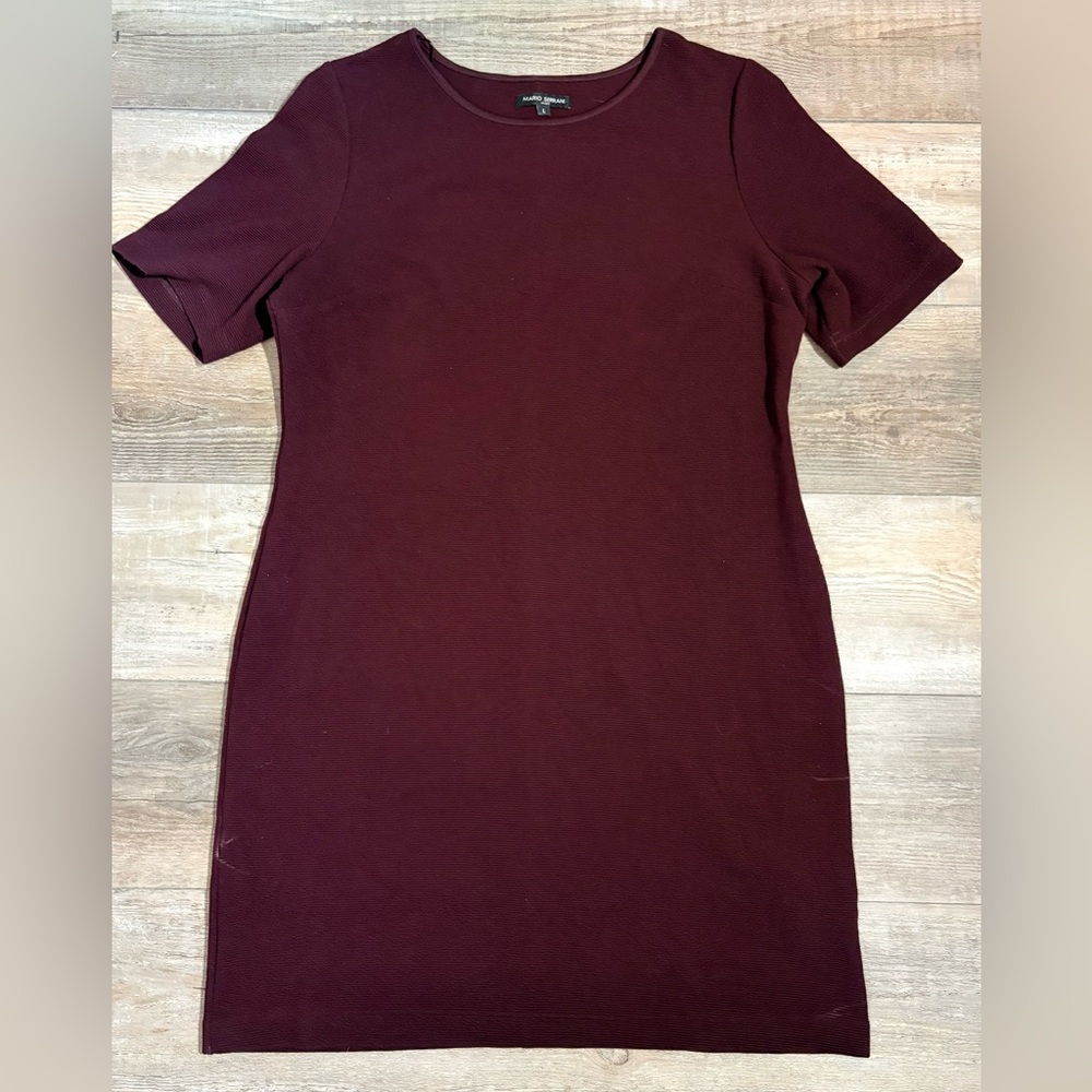 Mario Serrani Burgundy Knit Bodycon Dress Stretch Short Sleeve L